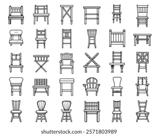 Bamboo Chair Line Art 50 Icon Set Concepts