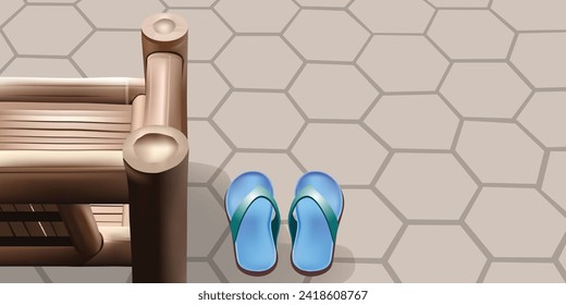 bamboo chair and sandals vector illustration, suitable for background design.