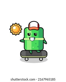 bamboo character illustration ride a skateboard , cute style design for t shirt, sticker, logo element