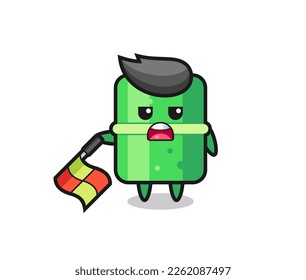 bamboo character as line judge hold the flag down at a 45 degree angle , cute style design for t shirt, sticker, logo element