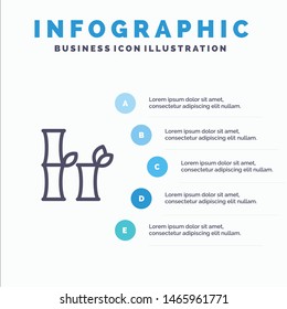 Bamboo, China, Chinese Blue Infographics Template 5 Steps. Vector Line Icon template. Vector Icon Template background