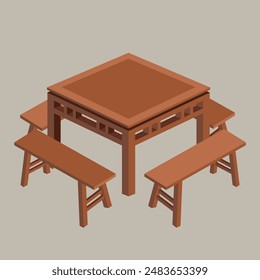 Bamboo Chinese Tea Floor Table. 5 pcs Chinese Table and Chairs Set, Kitchen Dining Table, Includes 1 Table and 4 Chair, for Dining Room, Lounge, Cafe and Restaurant. Asian style interior decor.