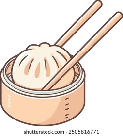 Bamboo chopsticks holding Chinese dumpling illustration