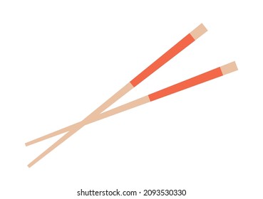 Bamboo Chopsticks Isolated on White Background. Wooden Cutlery for Japanese Food, Sushi and Noodles Eating, Asian Food Restaurant Stuff, Element for Logo or Emblem. Cartoon Vector Illustration