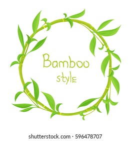 Bamboo circle frame isolated on white background. Floral background for invitation and  greeting cards and labels.