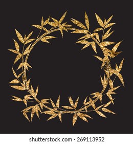 Bamboo circle frame painted with golden paint. Vector illustration.