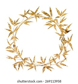 Bamboo circle frame painted with golden paint. Vector illustration.