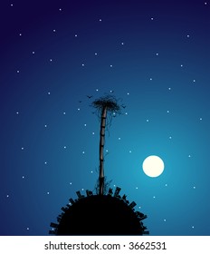 bamboo city at night . vector illustration