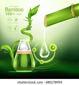 Bamboo Collagen Serum and Vitamin Background for Skin Care Cosmetic Products.