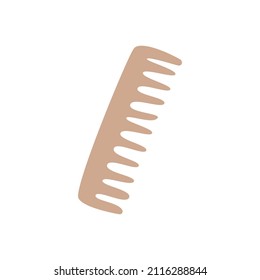 Bamboo comb. Zero waste material for durable use. Useful qualities for hair. Colorful hand drawn vector isolated illustration. Icon clip art wooden hairbrush