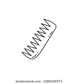 Bamboo comb. Zero waste material for durable use. Useful qualities for hair. Black and white hand drawn vector isolated illustration doodle. Icon clip art wooden hairbrush