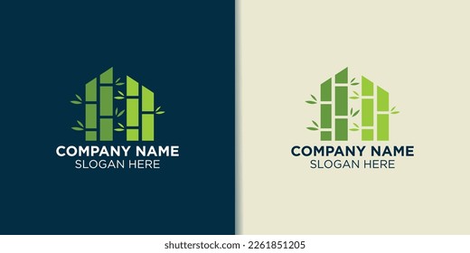 bamboo construction logo vector, greening logo template