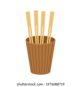 Bamboo cup vector. Bamboo cup filled with chopsticks at a noodle. chopsticks in cup.