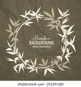 Bamboo decorative circle frame painted over dark paper background. Vector illustration.