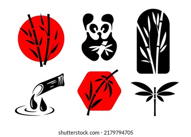 Bamboo design collection. Vector isolated decoration elements, emblems, labels, icons and signs.