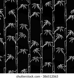 bamboo is drawed on black chalkboard. Seamless Pattern