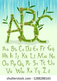 Bambus-Öko-Alphabet, exotische tropische Vektorschriftart