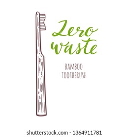 Bamboo eco-friendly teethbrush. Vector hand drawn illustration. Zero Waste concept
