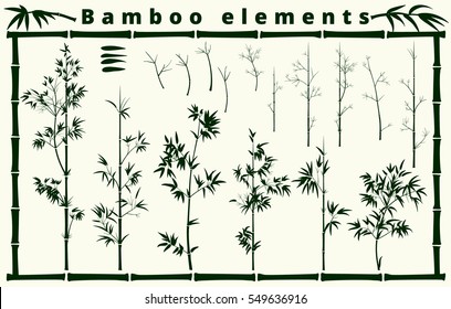 bamboo elements collection on white background, vector illustration