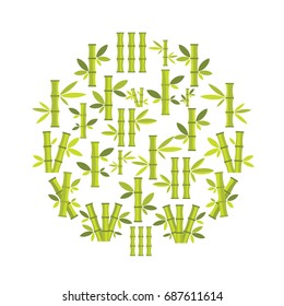 Bamboo flat icons set on circle. Bamboo vector illustration for design and web isolated on white background. 