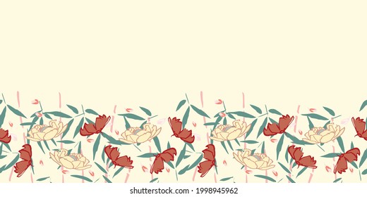 Bamboo Flower Frame Border Seamless Pattern. Vector illustration. Great for birthday, party, gift wrapping, wallpaper, textile and scrapbook 