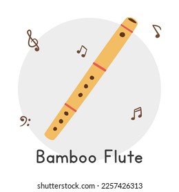 Bamboo flute clipart cartoon style. Simple wooden flute woodwind instrument flat vector illustration. Wind instrument hand drawn doodle style. Bamboo flute vector design