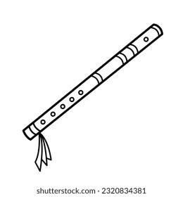 Bamboo flute musical instrument vector icon outline isolated on square white background. Simple flat minimalist musical instruments items drawing.