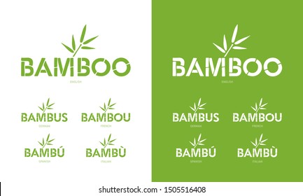 Conjunto de iconos de fuente de bambú. Diseño de texto bambú en diferentes idiomas. Logotipo vectorial.