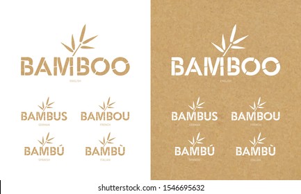 Bamboo Font Icons Set. Bamboo Text Design in Different Languages. Vector Logo.