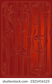 Bamboo forest background. Red thickets in Chinese or Japanese style frame. Natural vertical banner. Vector eps illustration