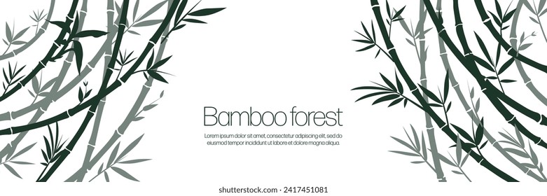 Bamboo forest, curtain of leaves. Nature. Japan, China. Factory. Green tree with leaves. Tropical forests in Asia. Silhouette vector