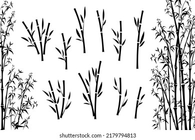 Bamboo forest frame with branches collection. Vertical borders. Vector isolated design elements.