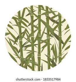 Bosque de bambú, la imagen está escrita en forma de círculo. Medallón, marco o etiqueta para publicidad. Ilustración vectorial monocromática