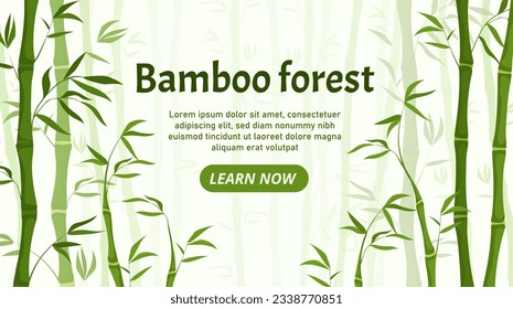 Bambuslandungsseite. Traditionelle asiatische Flora, Pflanzen. Kultur und Traditionen. Natürliches Panorama und Landschaft. Poster oder Banner für die Website. Cartoon-Flavektor-Vektorgrafik