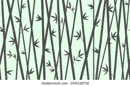 Bamboo forest pattern. Horizontal seamless vector background.
