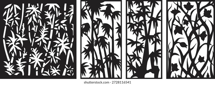 Y patrón de bosque de bambú con intrincadas hojas de recortes