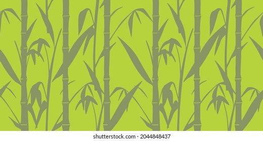 Bamboo forest seamless pattern. Japanese natural concept green background with bamboo stems silhouette.