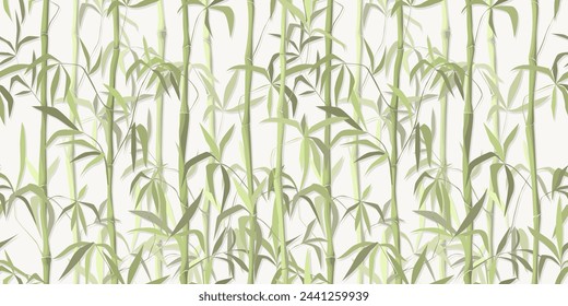 Bamboo forest , vector drawing in soft green tones, seamless pattern