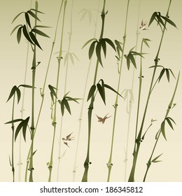 bamboo forest, vectorized oriental style brush painting