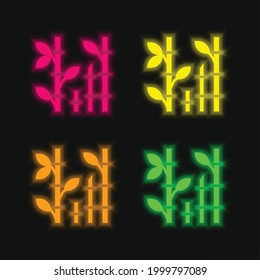 Bamboo four color glowing neon vector icon