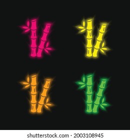 Bamboo four color glowing neon vector icon