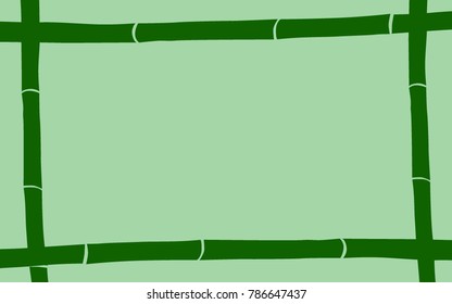 Bamboo Frame. Background in Asian Style. Bamboo Frame for Postcard, Banner, Tablecloth, Packaging Paper. Bamboo. Wooden Frame. Stylized Bamboo Trees in Green Color. Exotic.