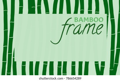 Bamboo Frame. Background in Asian Style with Text. Bamboo Frame for Postcard, Banner, Business Card, Covers, Invitation. Bamboo. Wooden Frame. Stylized Bamboo Trees in Green Color. Exotic. 