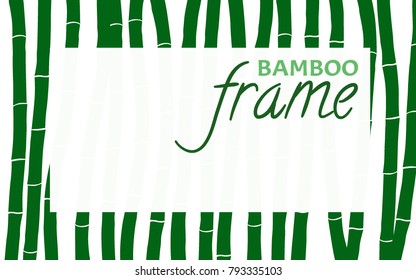 Bamboo Frame. Background in Asian Style with Text. Bamboo Frame for Postcard, Banner, Business Card, Covers, Invitation. Bamboo. Wooden Frame. Stylized Bamboo Trees in Green Color. Exotic.