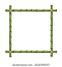 Bamboo frame design. Bamboo flat vector frame with rope-tied corners, ideal for borders, product, or packaging desigs