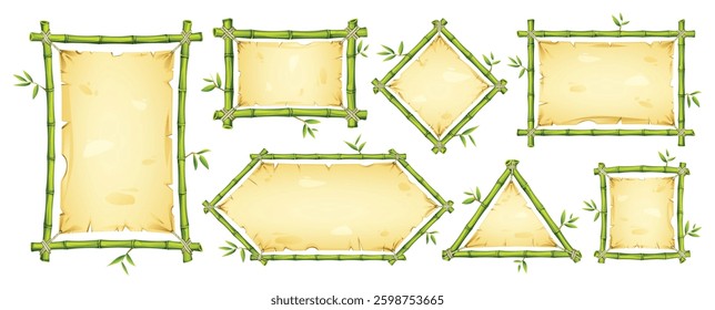 Bamboo frame designs with different shapes and sizes. Perfect for tropical or nature themed designs. Vector cartoon illustration