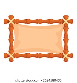 Bamboo frame holding a light brown empty cloth banner, creating a tropical and natural decorative element