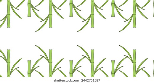 Bamboo frame isolated white background. Green stem background. Border from Asian plant with copy space. Vector illustration can used web banner template. EPS 10 Editable stroke.