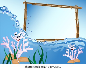 Bamboo frame on the sea level with corals