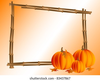 Bamboo frame with orange pumpkins